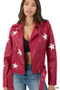 ZENANA VEGAN LEATHER STAR PATCH BELTED MOTO JACKET IN 3 COLORS