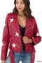 ZENANA VEGAN LEATHER STAR PATCH BELTED MOTO JACKET IN 3 COLORS