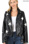 ZENANA VEGAN LEATHER STAR PATCH BELTED MOTO JACKET IN 3 COLORS