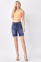 RISEN HIGH RISE FRAYED HEM BERMUDA SHORTS 