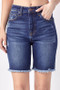 RISEN HIGH RISE FRAYED HEM BERMUDA SHORTS 