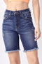 RISEN HIGH RISE FRAYED HEM BERMUDA SHORTS 