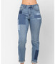 JUDY BLUE WOMENS HIGH WAIST DOUBLE ROLLED CUFF PATCH BOYFRIEND