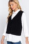 ACTIVE BASIC WOMEN'S V-NECK BUTTON DOWN CABLE SWEATER VEST CROPPED
