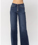 JUDY BLUE HIGH WAIST DARK BUTTON FLY WIDE LEG JEANS