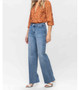 JUDY BLUE PLUS SIZE HIGH WAIST RAW HEM TROUSER WIDE LEG JEANS