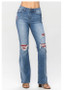Judy Blue Mid Rise Plaid Patch Detail Bootcut Jeans