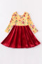 Honeydew Maroon floral velvet twirl girls dress