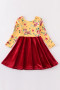 Honeydew Maroon floral velvet twirl girls dress
