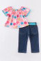 Honeydew Pink apple print denim girls pant set