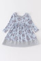 Honeydew Blue floral print girls dress