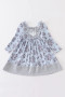 Honeydew Blue floral print girls dress
