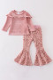 Honeydew Pink velveteen  sequin bell bottom pants set