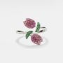 Tulip Flower Pink Crystal Bypass Ring in 925 Sterling Silver