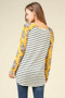 BE STAGE Striped Raglan Sleeve Top with Floral Sleeves