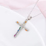 Perimade Sterling Silver Rainbow Gemstone Cross Charm Necklace