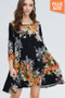 PLUS SIZE FLORAL PRINT SWING DRESS WITH POCKETS