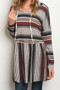 JW DESIGNS Striped Long Sleeve Hoodie Tunic Top