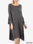 Double Bell Sleeve Sweeping Dress with Shark Bite Hem
