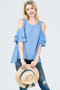 RED LOLLY Women's Solid Ruffled Cold Shoulder Blouse Blue
