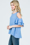 RED LOLLY Women's Solid Ruffled Cold Shoulder Blouse Blue