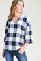 COTTON BLEU Women's Cotton Linen Gingham Check V-Neck Blouse
