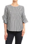 NINA ROSSI Women's Gingham Plaid Blouse with Pearl Accents Available in 2 Colors