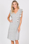 CES FEMME Striped Button Detail Ruffle Sleeve Dress