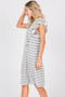 CES FEMME Striped Button Detail Ruffle Sleeve Dress