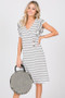 CES FEMME Striped Button Detail Ruffle Sleeve Dress