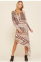  Geometric Print Long Sleeve Knee Length Dress 