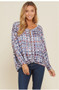 Long Sleeve Hi-Low Hem Front Tuck Check Print Top