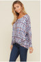 Long Sleeve Hi-Low Hem Front Tuck Check Print Top