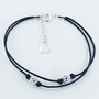 Sterling Silver and Double Strap Leather Bracelet with 6mm Czech Crystal Balls