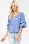WHITE BIRCH Cropped Gingham V-Neck Top