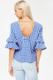WHITE BIRCH Cropped Gingham V-Neck Top