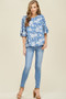 WHITE BIRCH Woven Floral Top with Round Neck Featuring Ruffled Sleeves