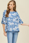 WHITE BIRCH Woven Floral Top with Round Neck Featuring Ruffled Sleeves
