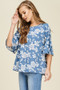 WHITE BIRCH Woven Floral Top with Round Neck Featuring Ruffled Sleeves