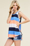 WHITE BIRCH Striped Sleeveless Knit Top Featuring a Split Back