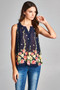 DNA COUTURE Chiffon Floral Border Button Sleeveless Top