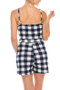AMBITION Spaghetti Strap Gingham Romper with Pockets Navy Blue