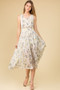 LA ROS Sleeveless Chiffon Midi Dress in Off White Floral