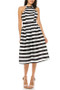 AMBITION Classic Black & White Stripe Sleeveless Midi Dress Fit & Flare Style