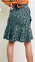 UMGEE Teal Straw Flower Print Faux Wrap Skirt with Ruffle Hem 