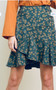 UMGEE Teal Straw Flower Print Faux Wrap Skirt with Ruffle Hem 