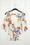 MICHEL Floral Print 3/4 Ruffle Sleeve Cold Shoulder Blouse