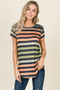 BOMBOM STRIPED SHORT SLEEVE CASUAL TOP WITH ROUND HEM