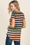 BOMBOM STRIPED SHORT SLEEVE CASUAL TOP WITH ROUND HEM