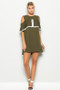 COLD SHOULDER SHORT SLEEVE DRESS IN OLIVE COLOR WITH CONTRASTING TRIM